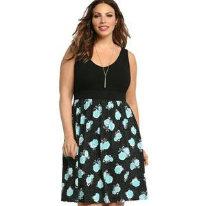 Torrid 1 Black & Blue Rose Strappy Back Knit Dress